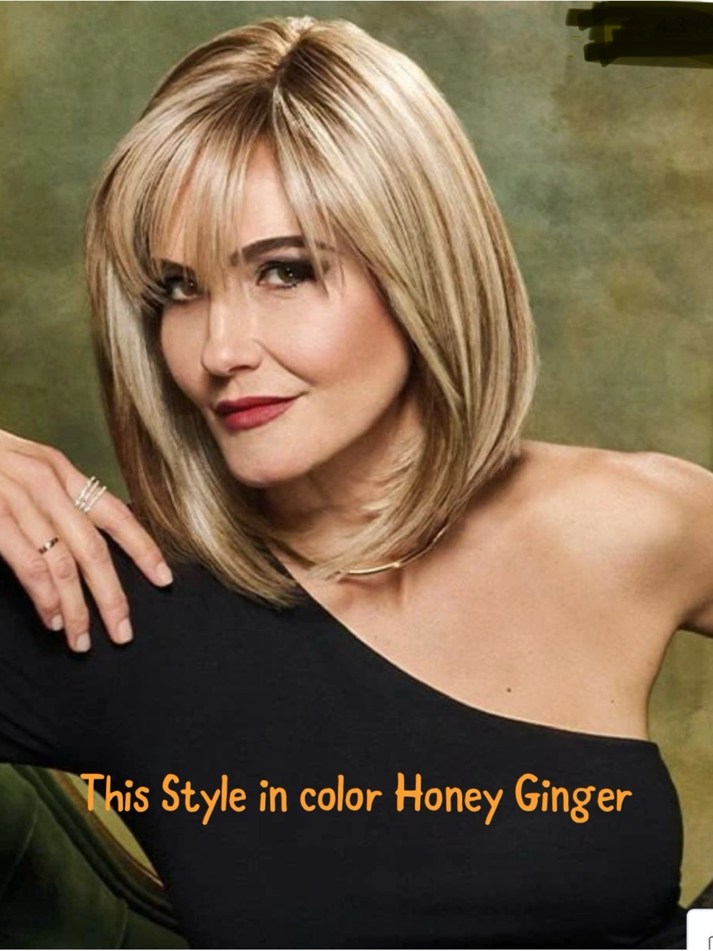 Straight to Camera blonde wig by Raquel Welch in Honey Ginger blunt bob style